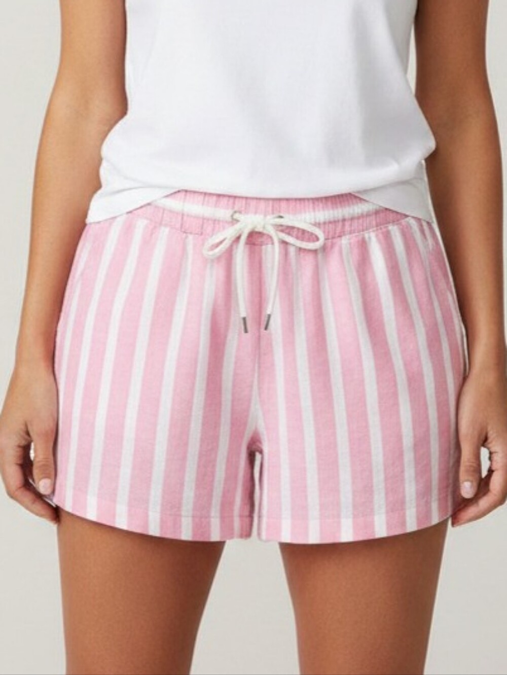 J. Crew Pink & White Striped High-Waist Drawstring Shorts